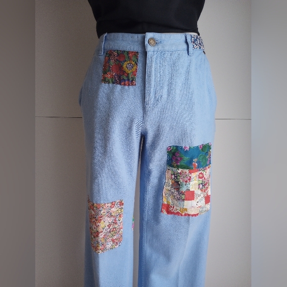 Liz Claiborne Denim - Liberty Art Fabric Up-Cycled Patchwork Vintage 1990s Cotton Cargo Pants